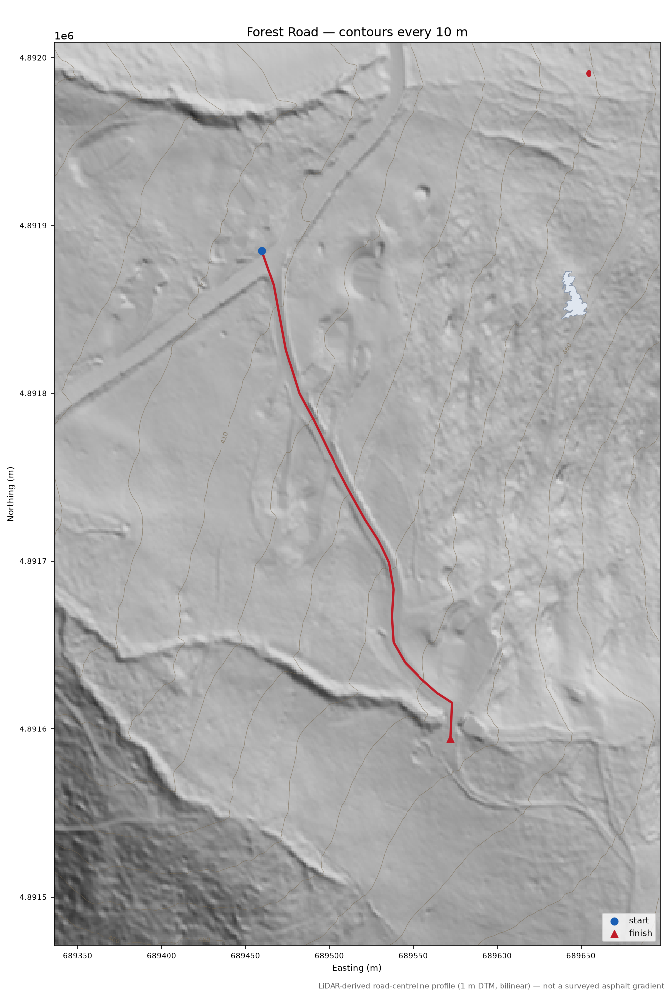 Forest Road LiDAR hillshade map with contours