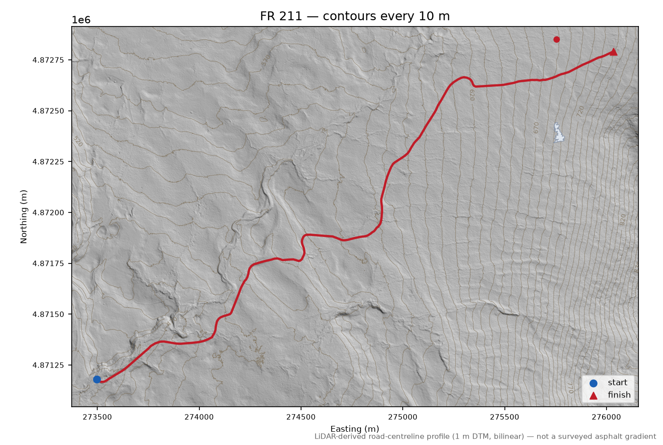 FR 211 LiDAR hillshade map with contours
