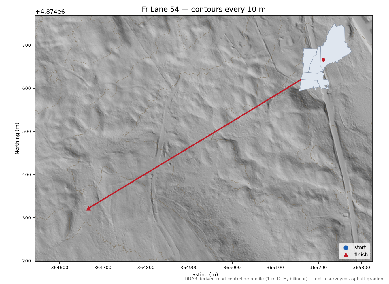 Fr Lane 54 LiDAR hillshade map with contours