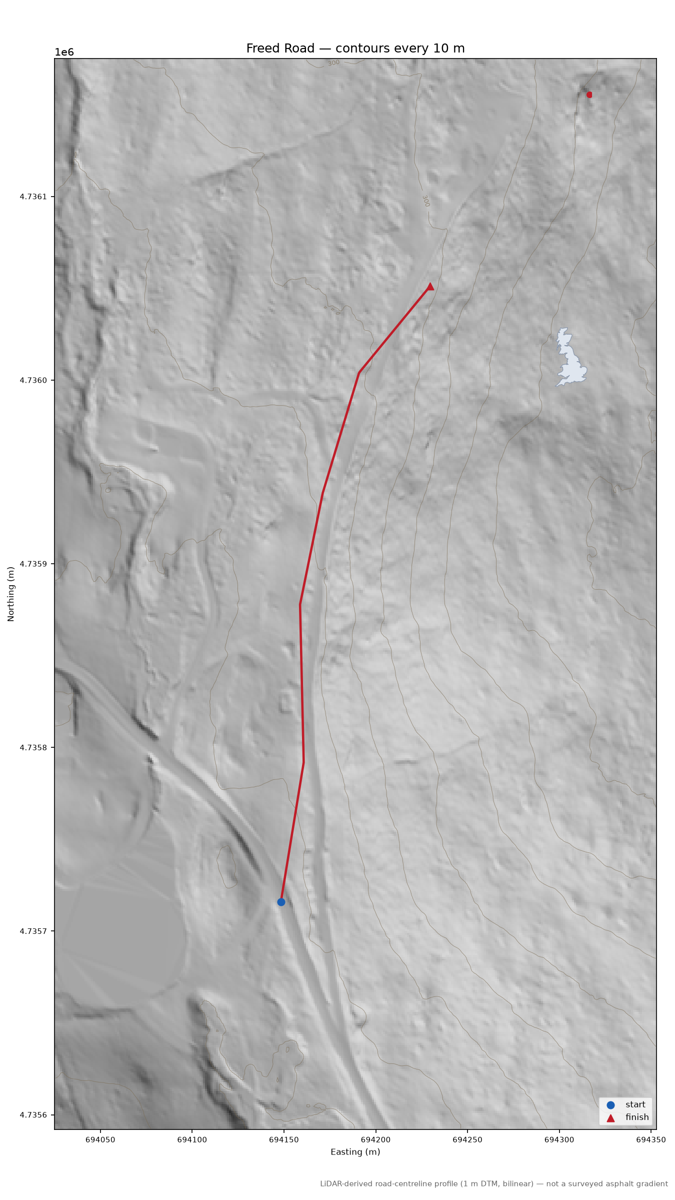 Freed Road LiDAR hillshade map with contours