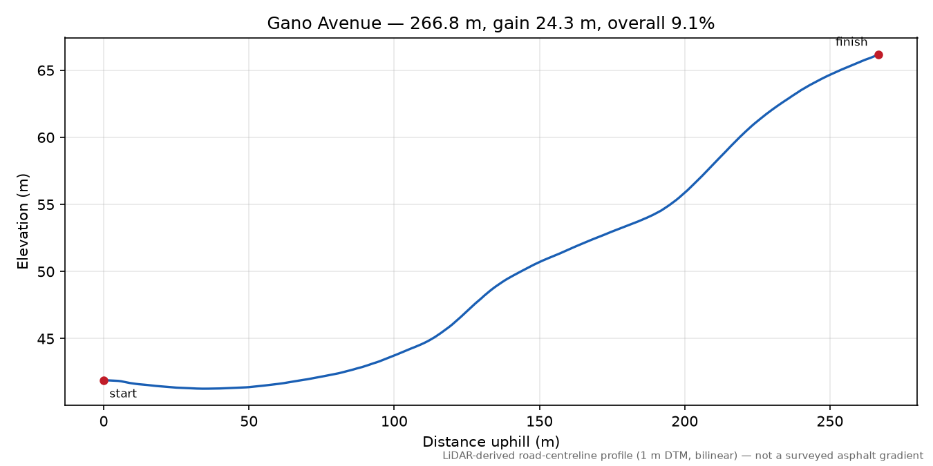 Gano Avenue elevation profile