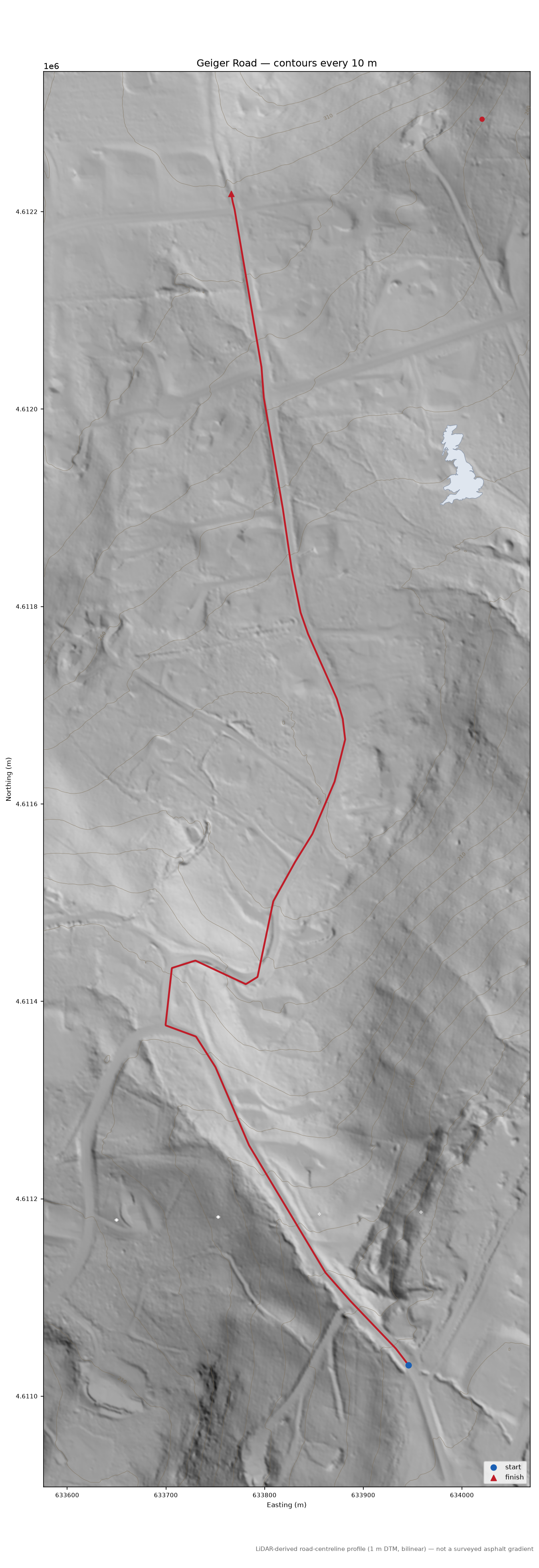 Geiger Road LiDAR hillshade map with contours