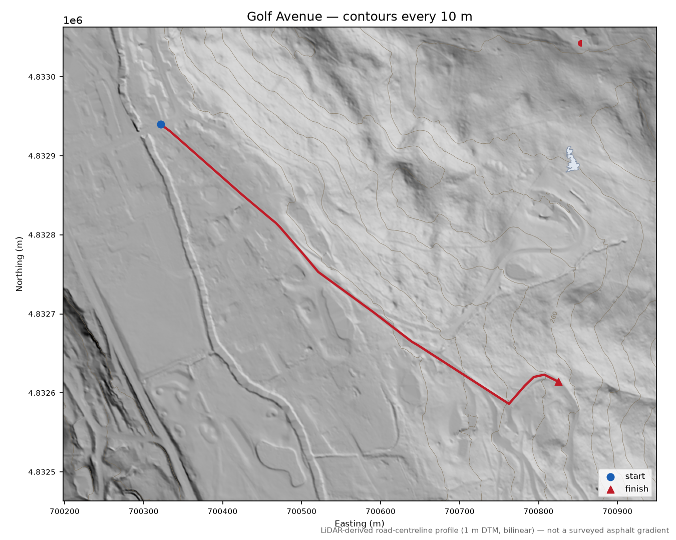 Golf Avenue LiDAR hillshade map with contours
