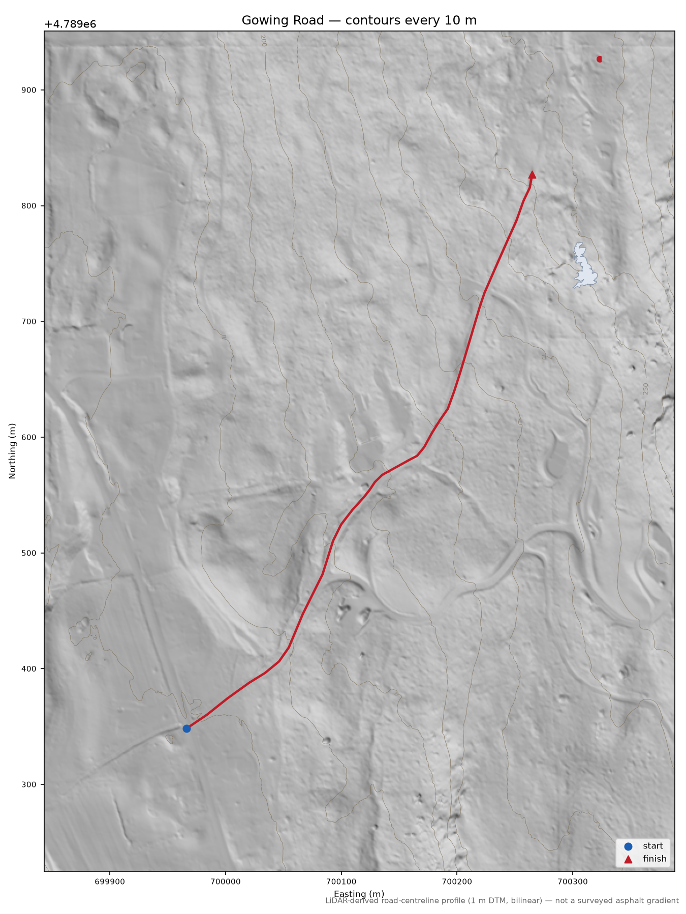 Gowing Road LiDAR hillshade map with contours