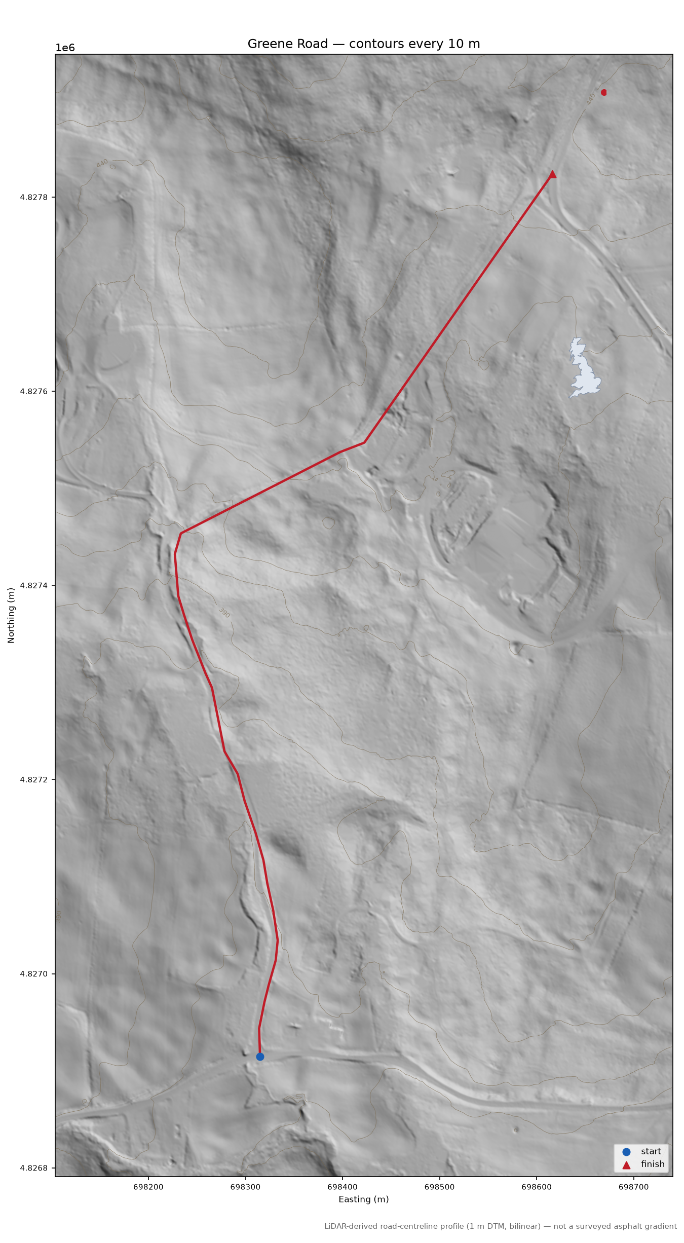 Greene Road LiDAR hillshade map with contours