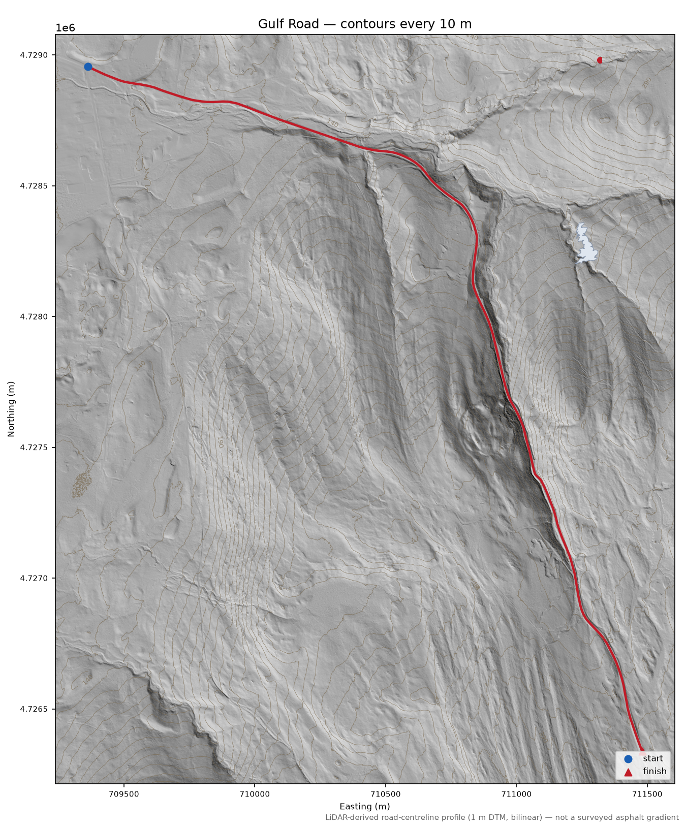 Gulf Road LiDAR hillshade map with contours