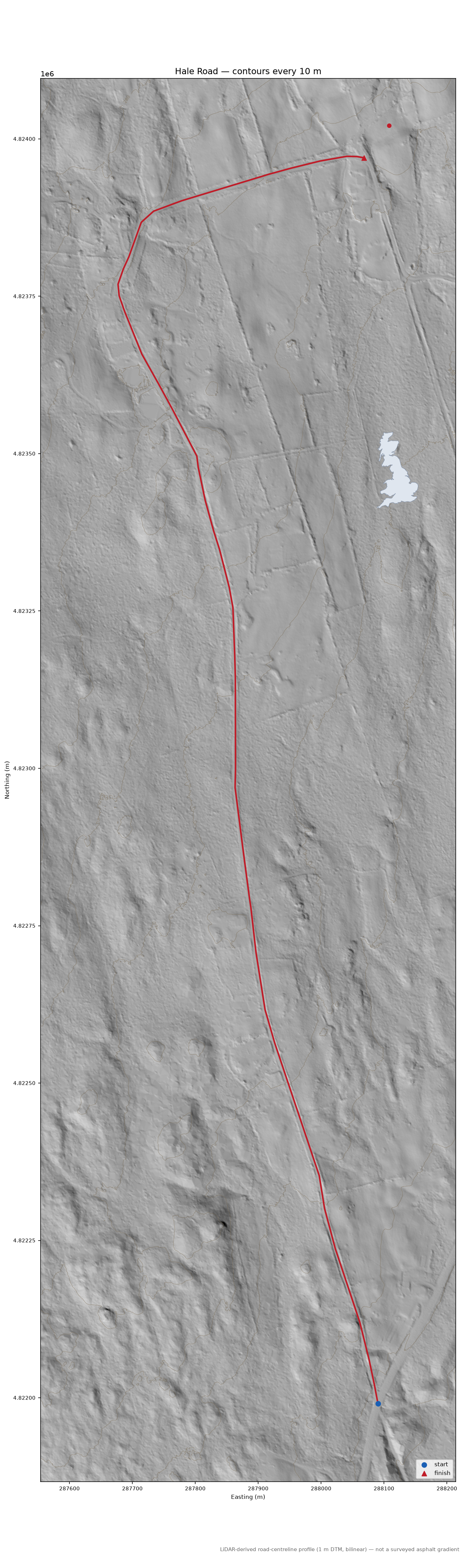 Hale Road LiDAR hillshade map with contours