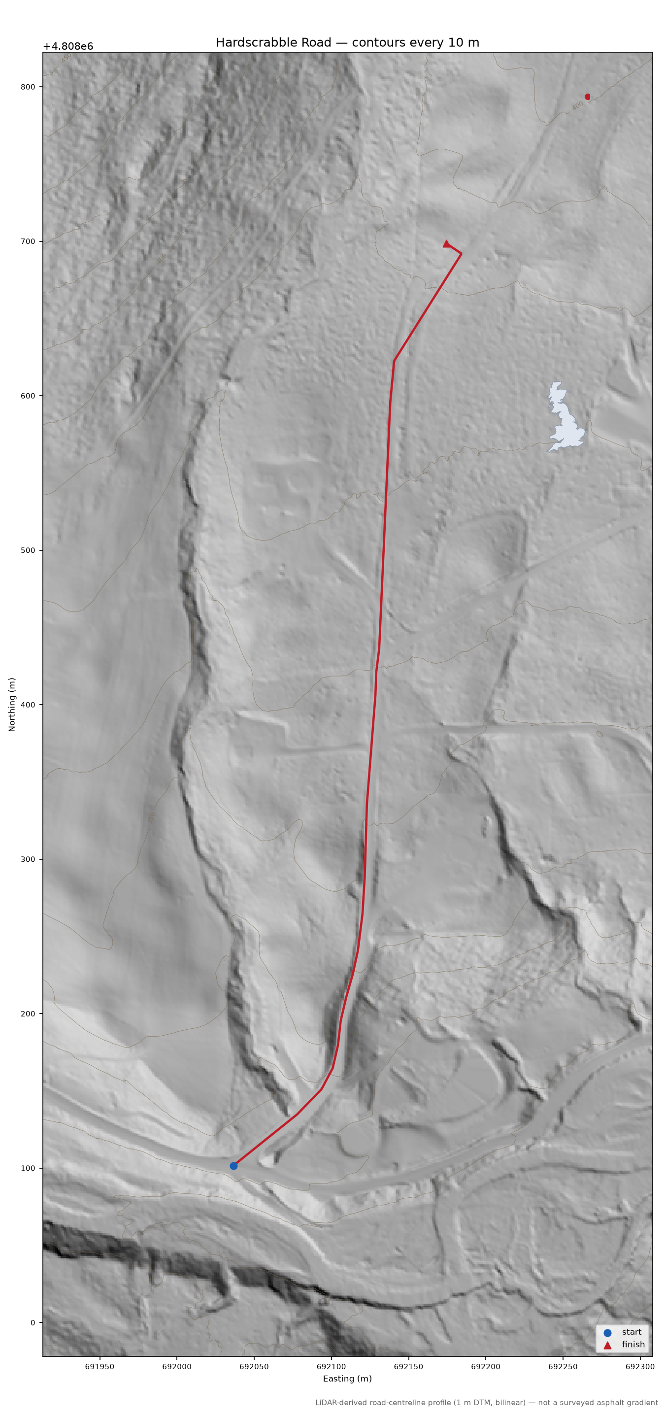 Hardscrabble Road LiDAR hillshade map with contours