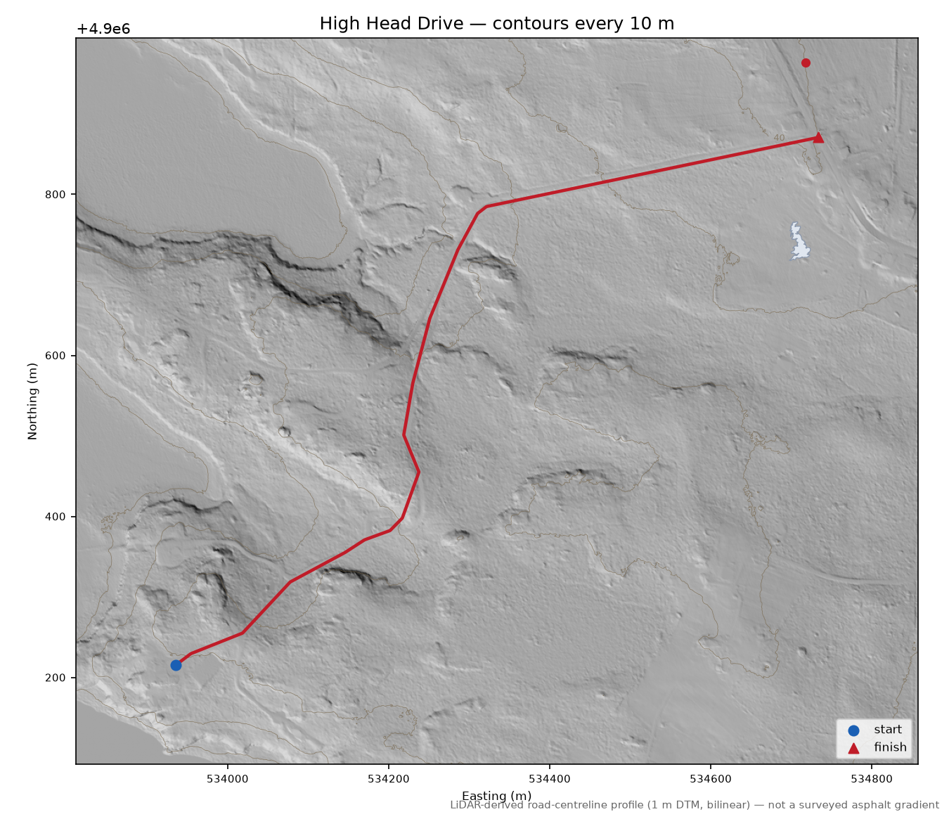 High Head Drive LiDAR hillshade map with contours