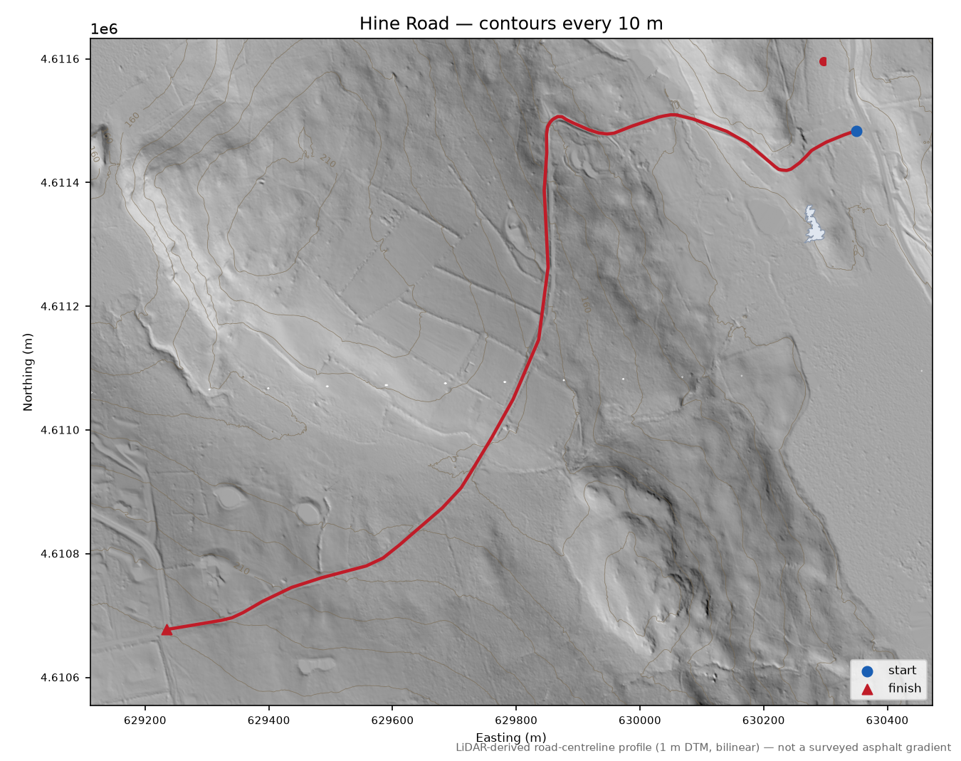 Hine Road LiDAR hillshade map with contours