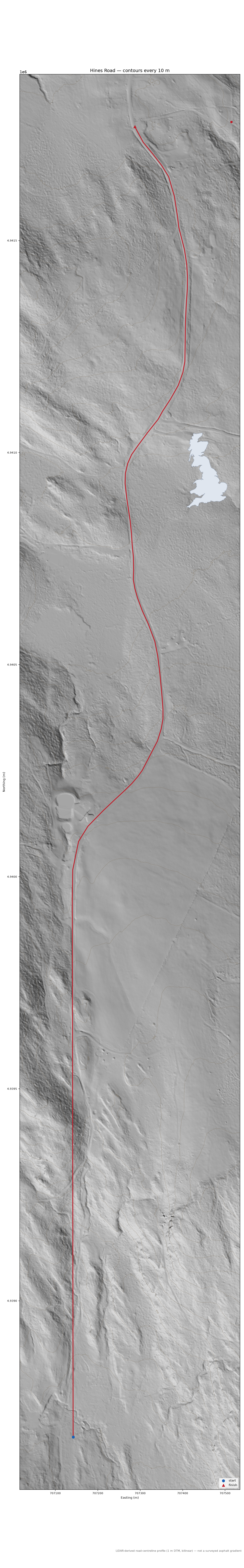 Hines Road LiDAR hillshade map with contours