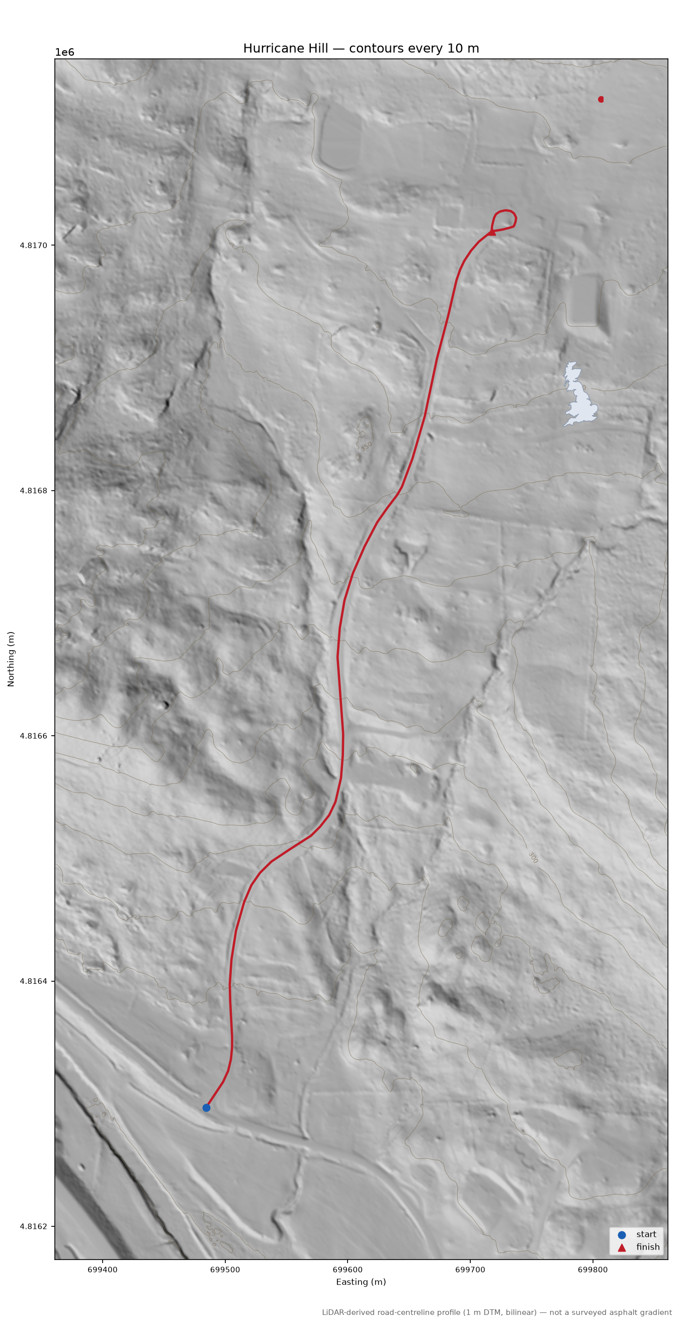 Hurricane Hill LiDAR hillshade map with contours