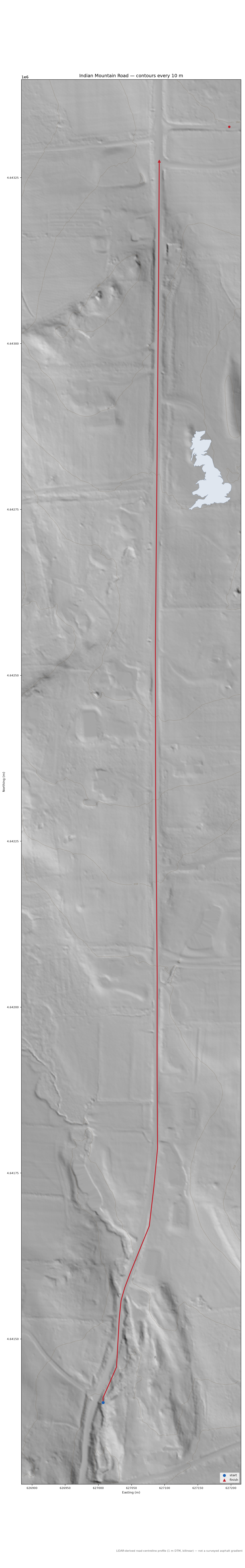 Indian Mountain Road LiDAR hillshade map with contours