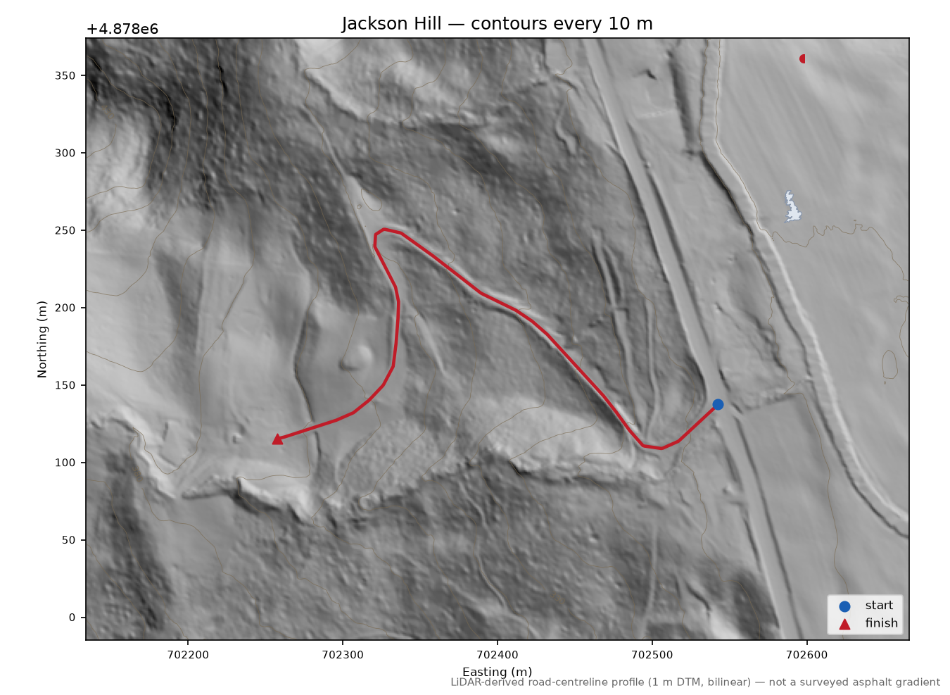 Jackson Hill LiDAR hillshade map with contours