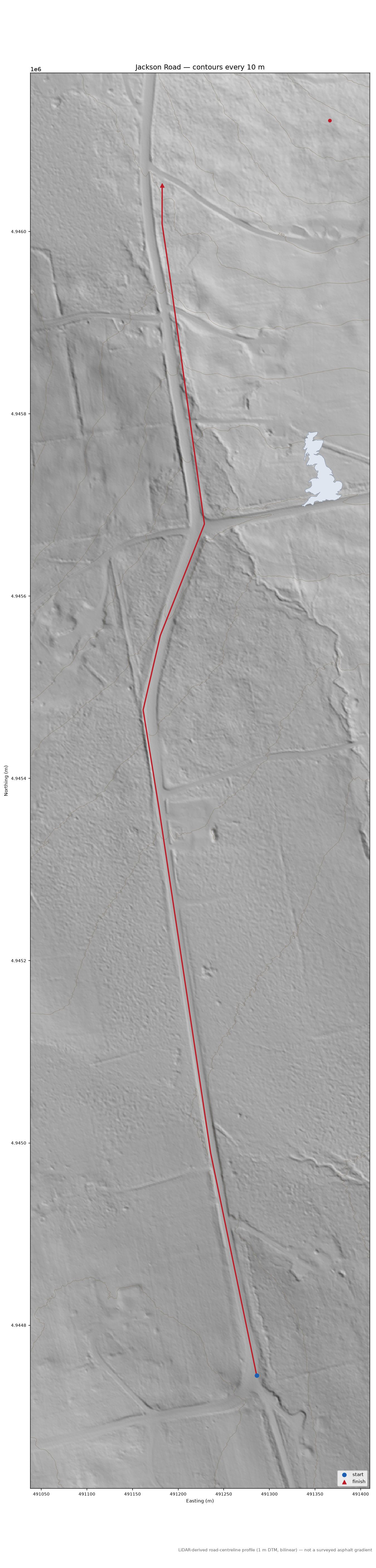 Jackson Road LiDAR hillshade map with contours