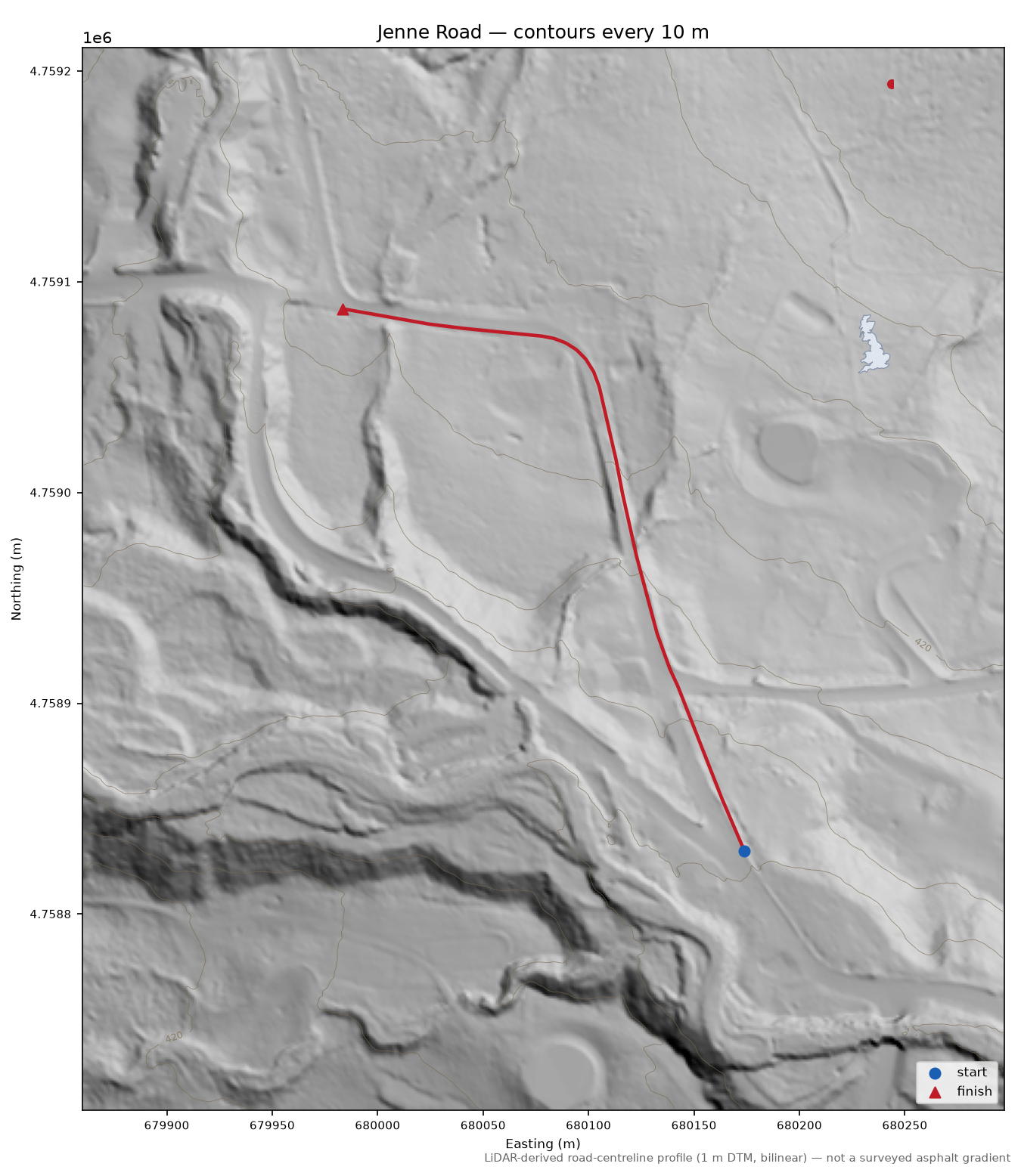 Jenne Road LiDAR hillshade map with contours