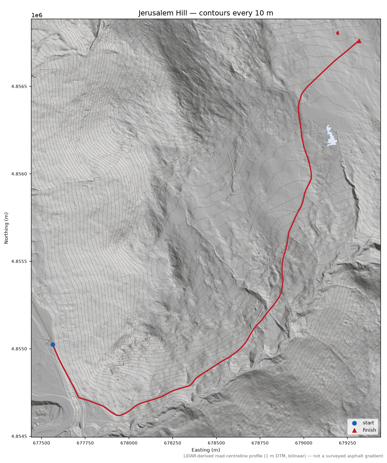Jerusalem Hill LiDAR hillshade map with contours