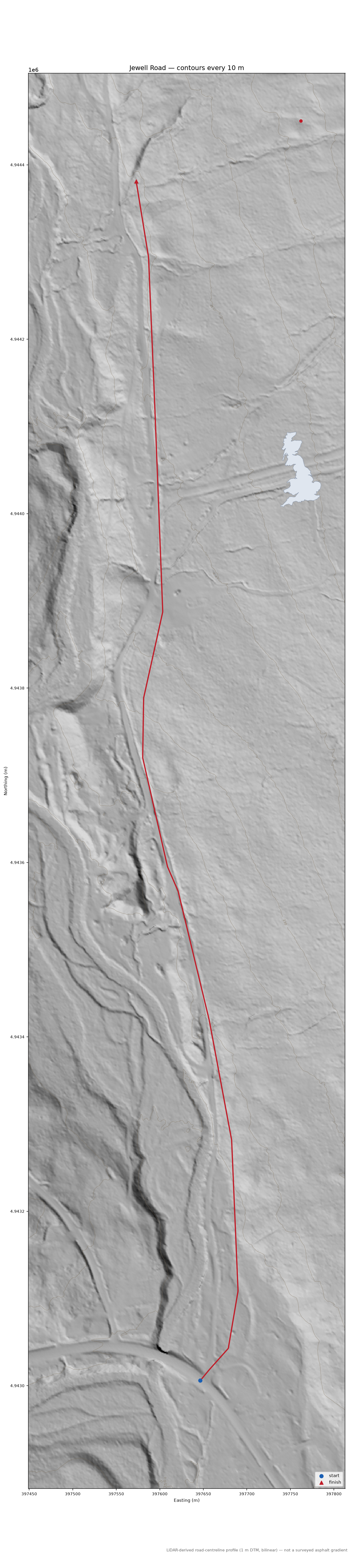 Jewell Road LiDAR hillshade map with contours