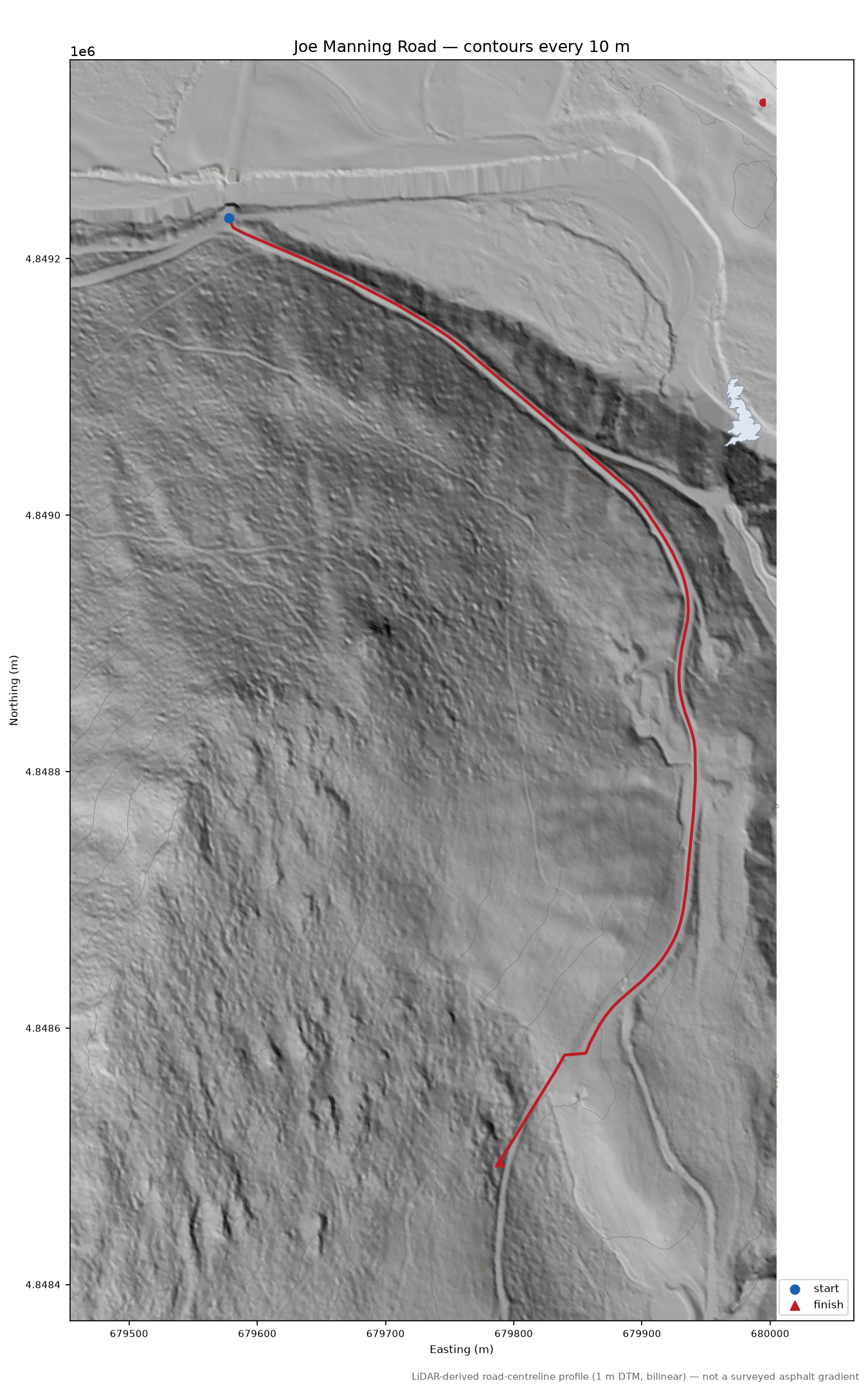 Joe Manning Road LiDAR hillshade map with contours