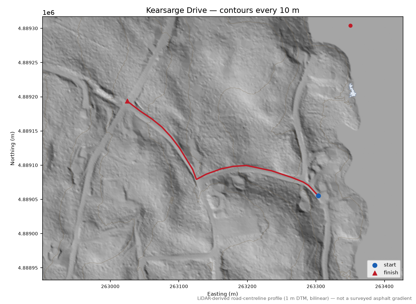 Kearsarge Drive LiDAR hillshade map with contours