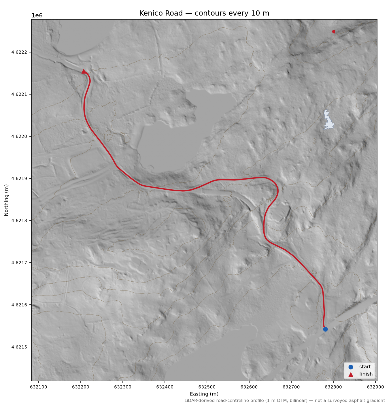 Kenico Road LiDAR hillshade map with contours
