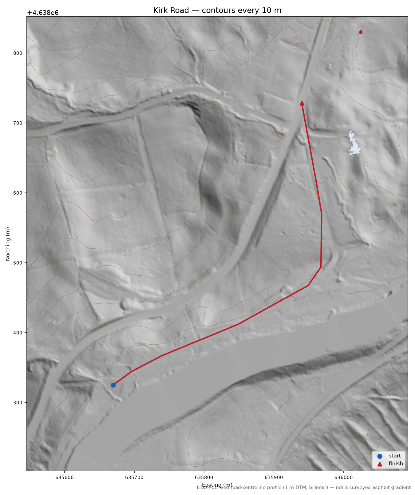 Kirk Road LiDAR hillshade map with contours