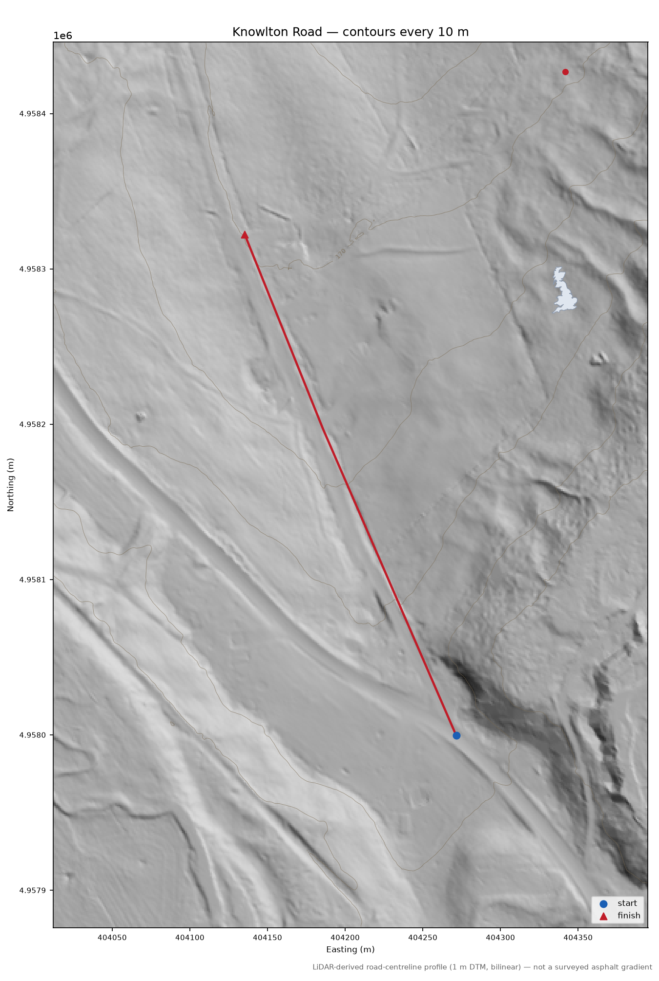 Knowlton Road LiDAR hillshade map with contours