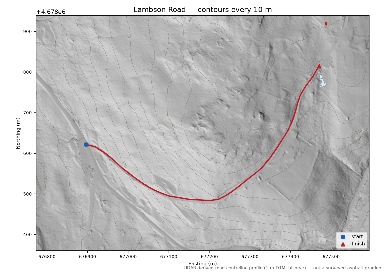 Lambson Road LiDAR hillshade map with contours