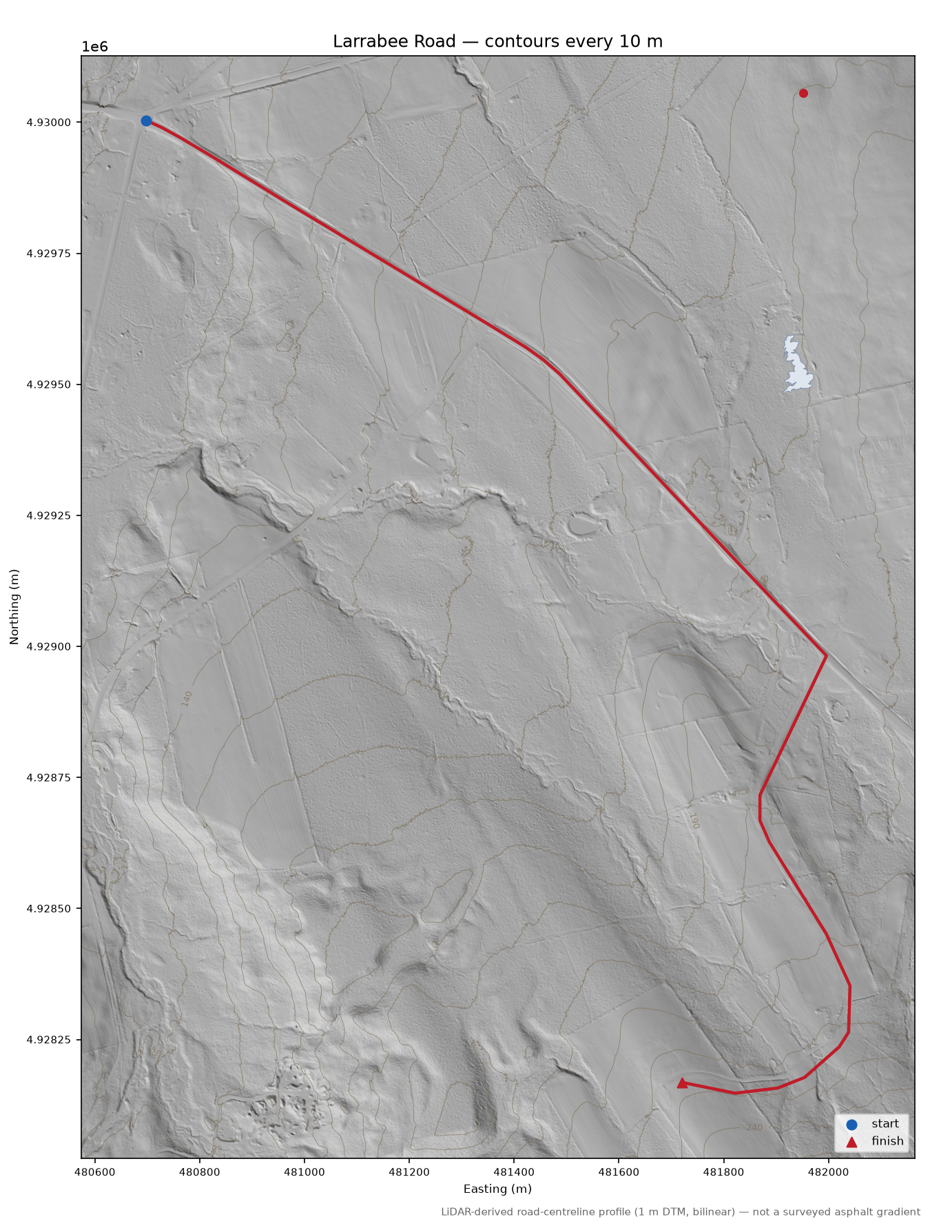 Larrabee Road LiDAR hillshade map with contours