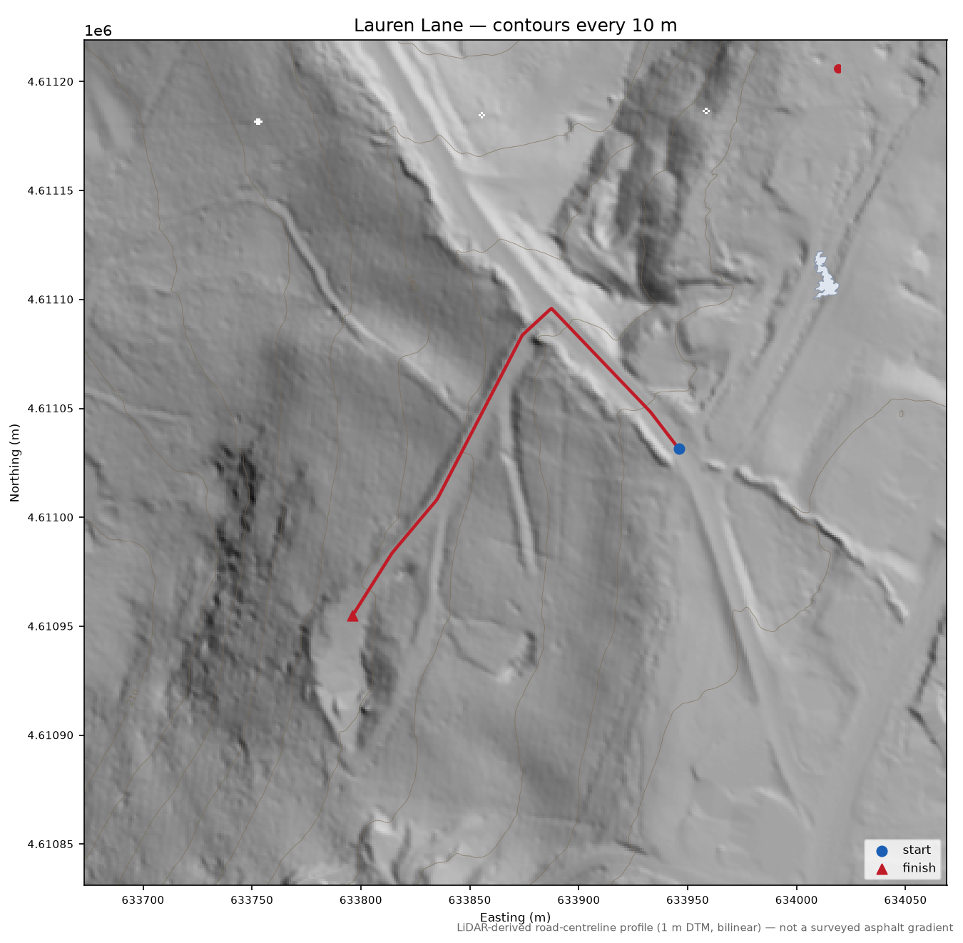 Lauren Lane LiDAR hillshade map with contours