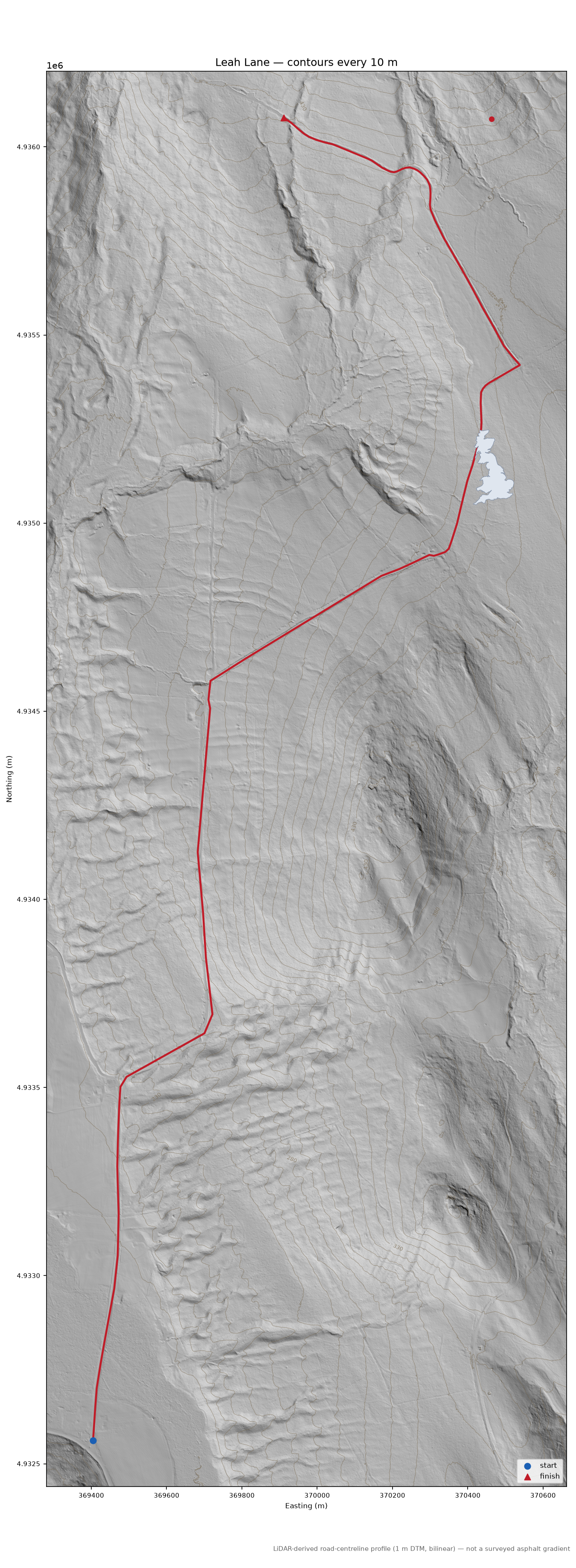 Leah Lane LiDAR hillshade map with contours