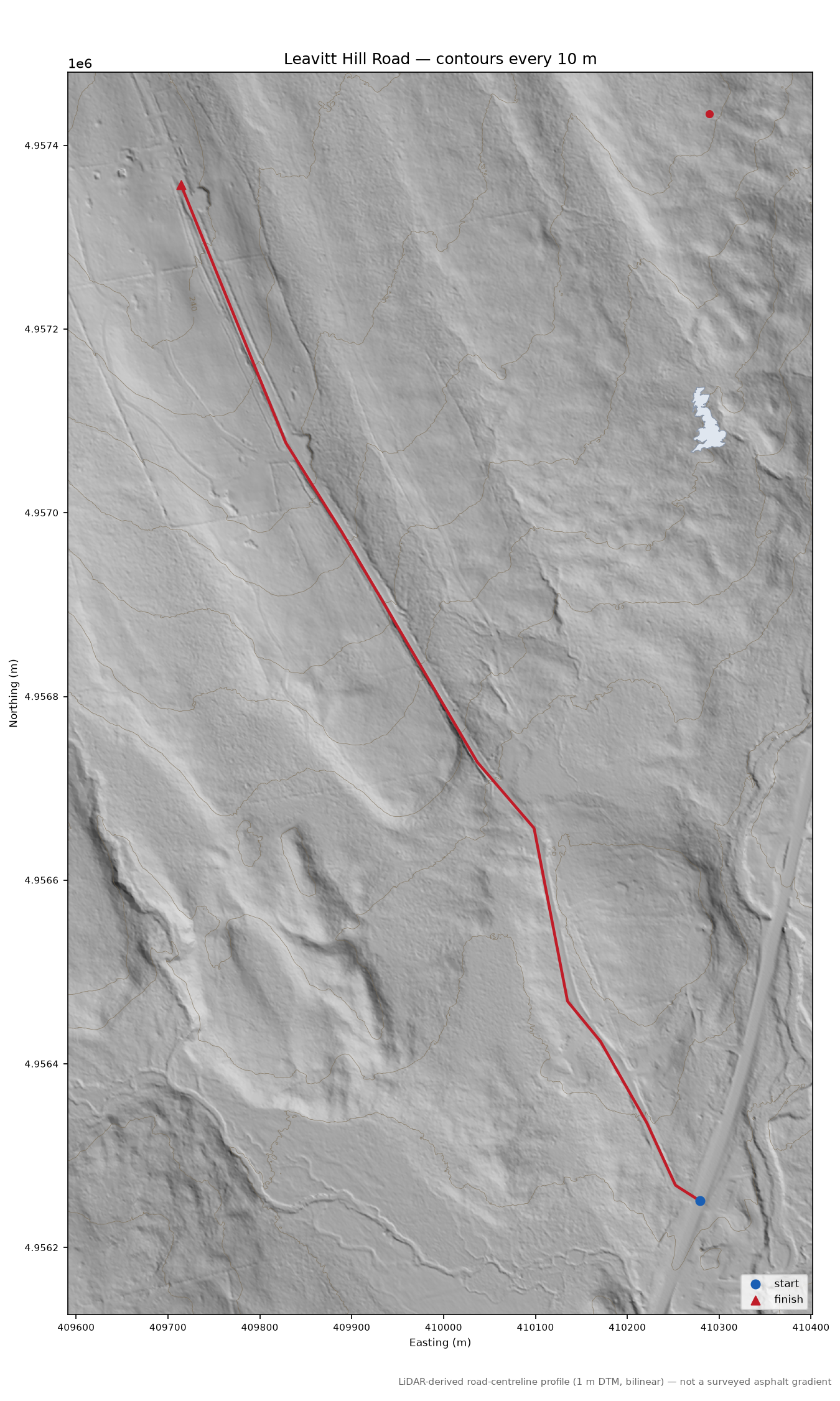 Leavitt Hill Road LiDAR hillshade map with contours