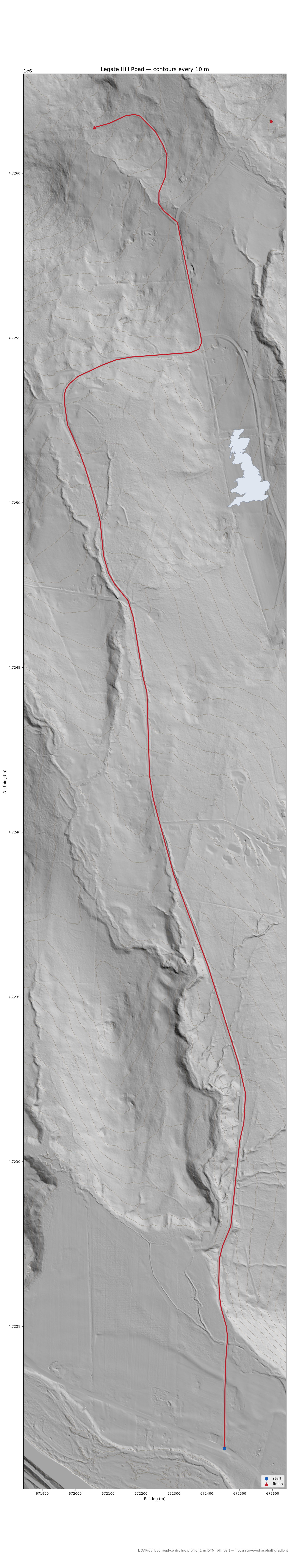 Legate Hill Road LiDAR hillshade map with contours