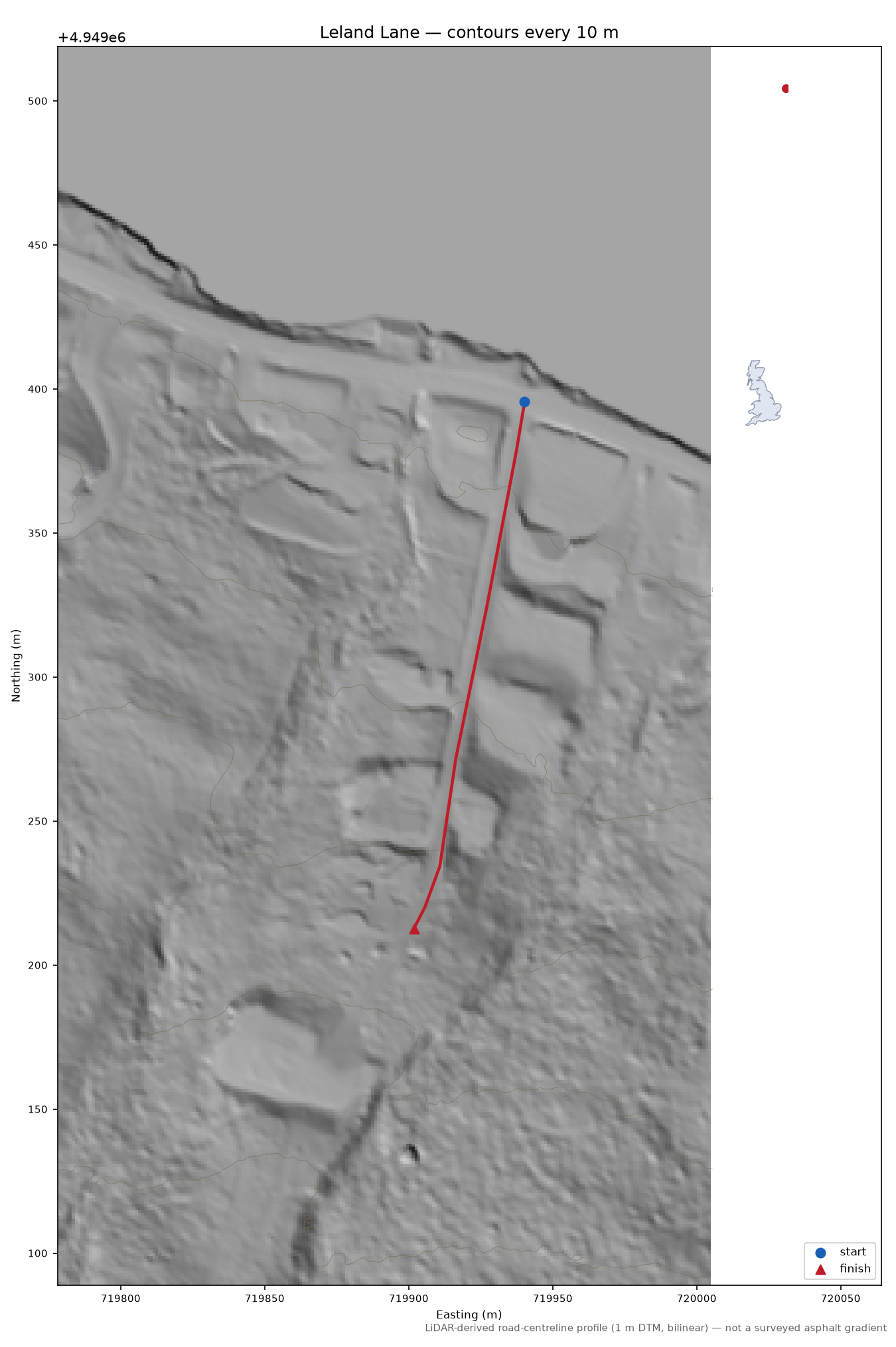 Leland Lane LiDAR hillshade map with contours