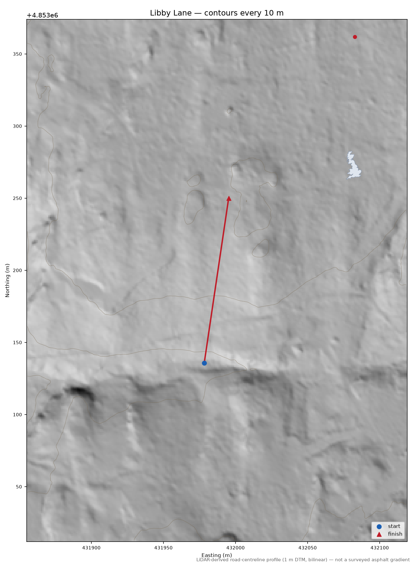 Libby Lane LiDAR hillshade map with contours