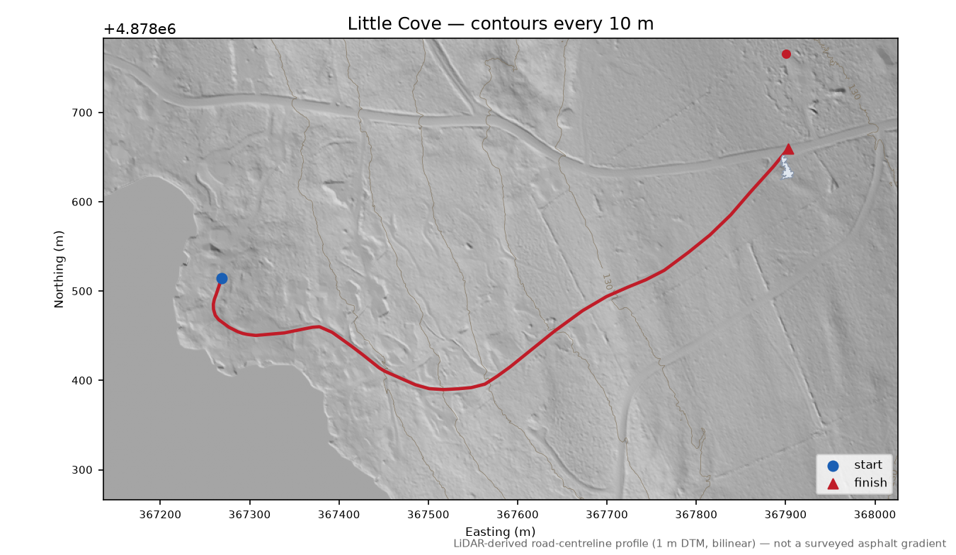 Little Cove LiDAR hillshade map with contours