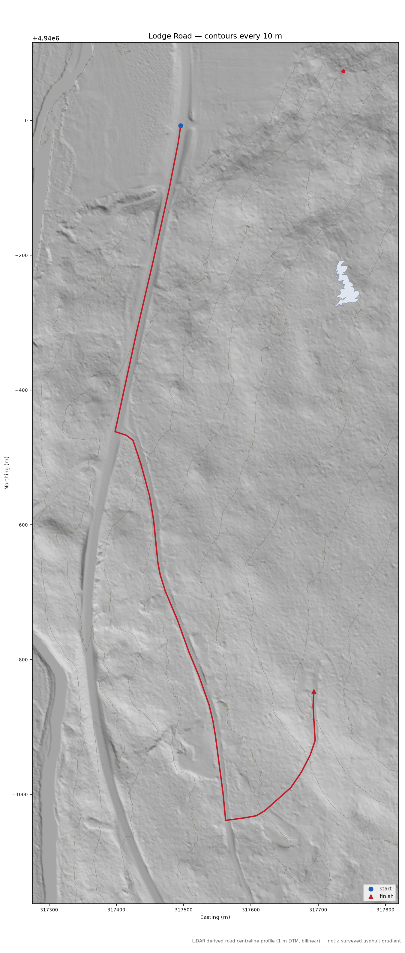 Lodge Road LiDAR hillshade map with contours