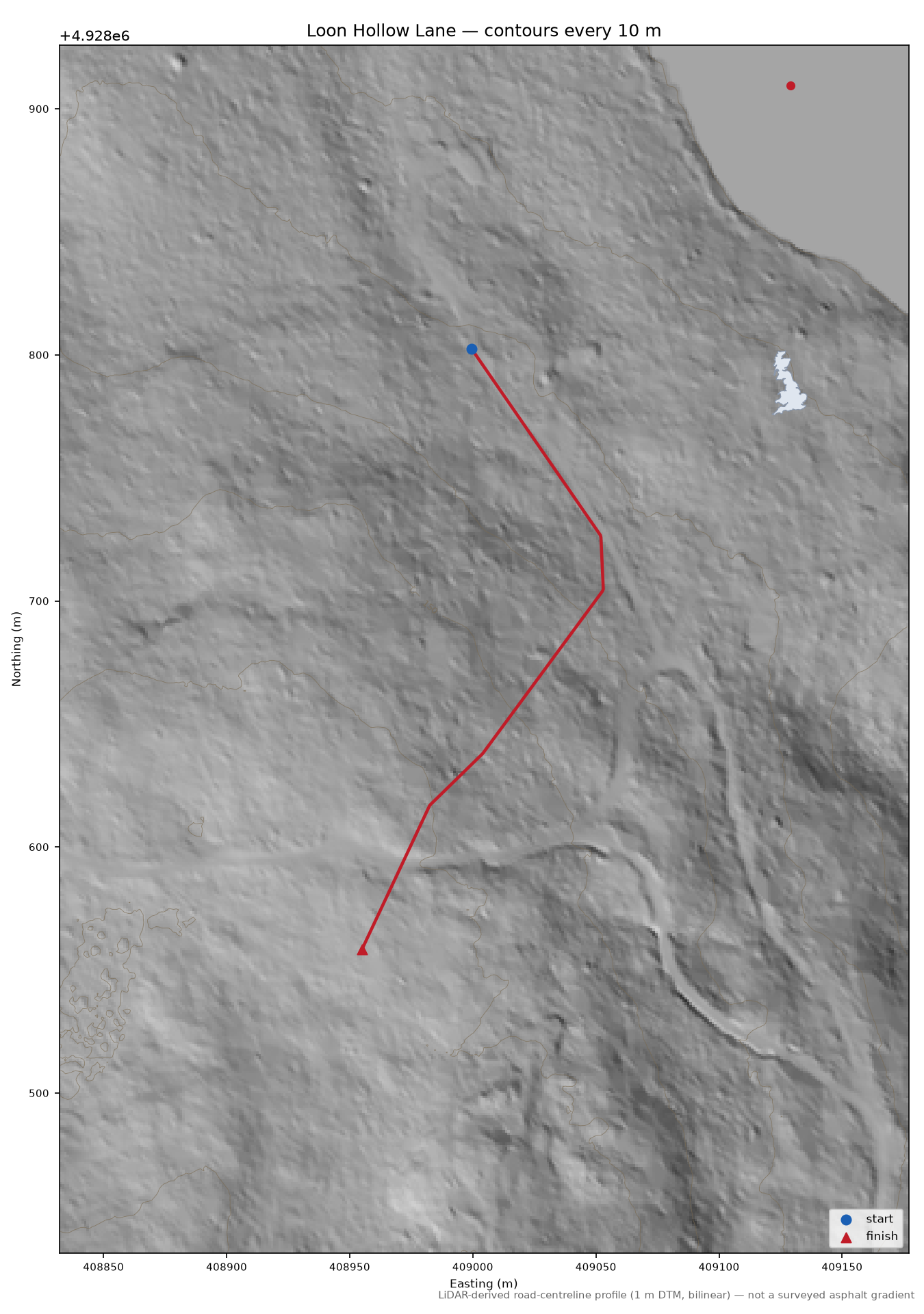 Loon Hollow Lane LiDAR hillshade map with contours