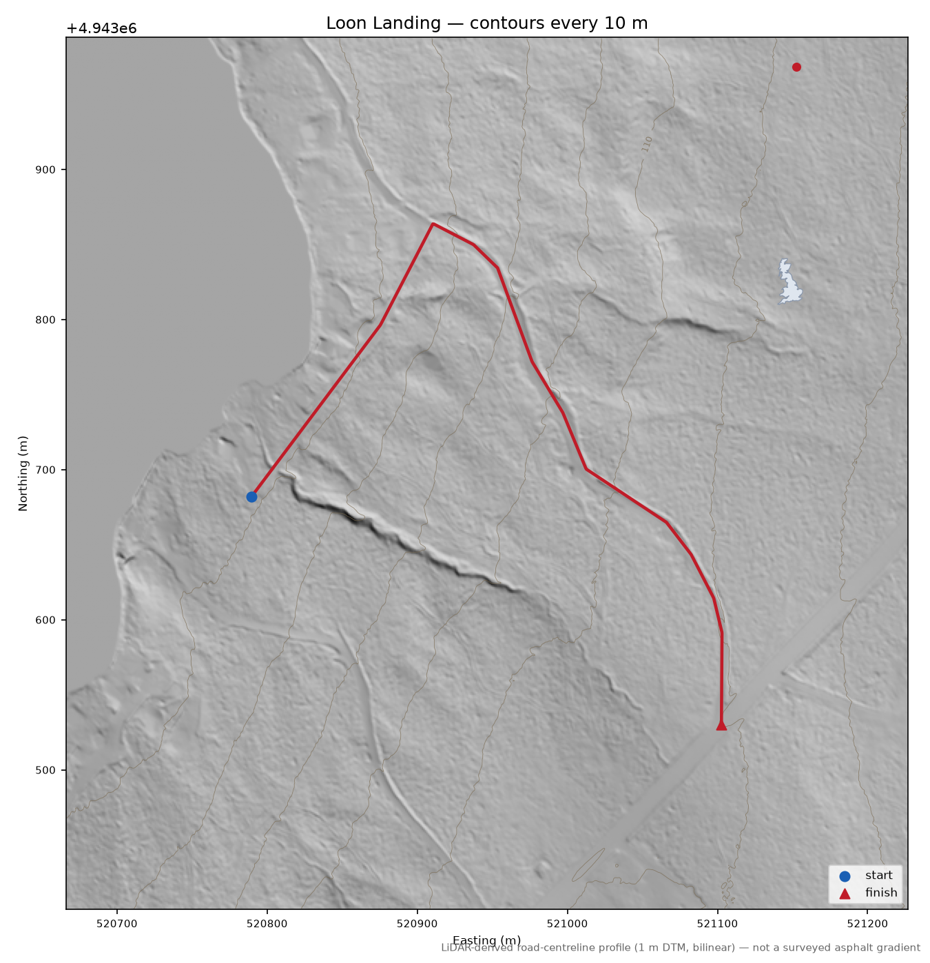 Loon Landing LiDAR hillshade map with contours