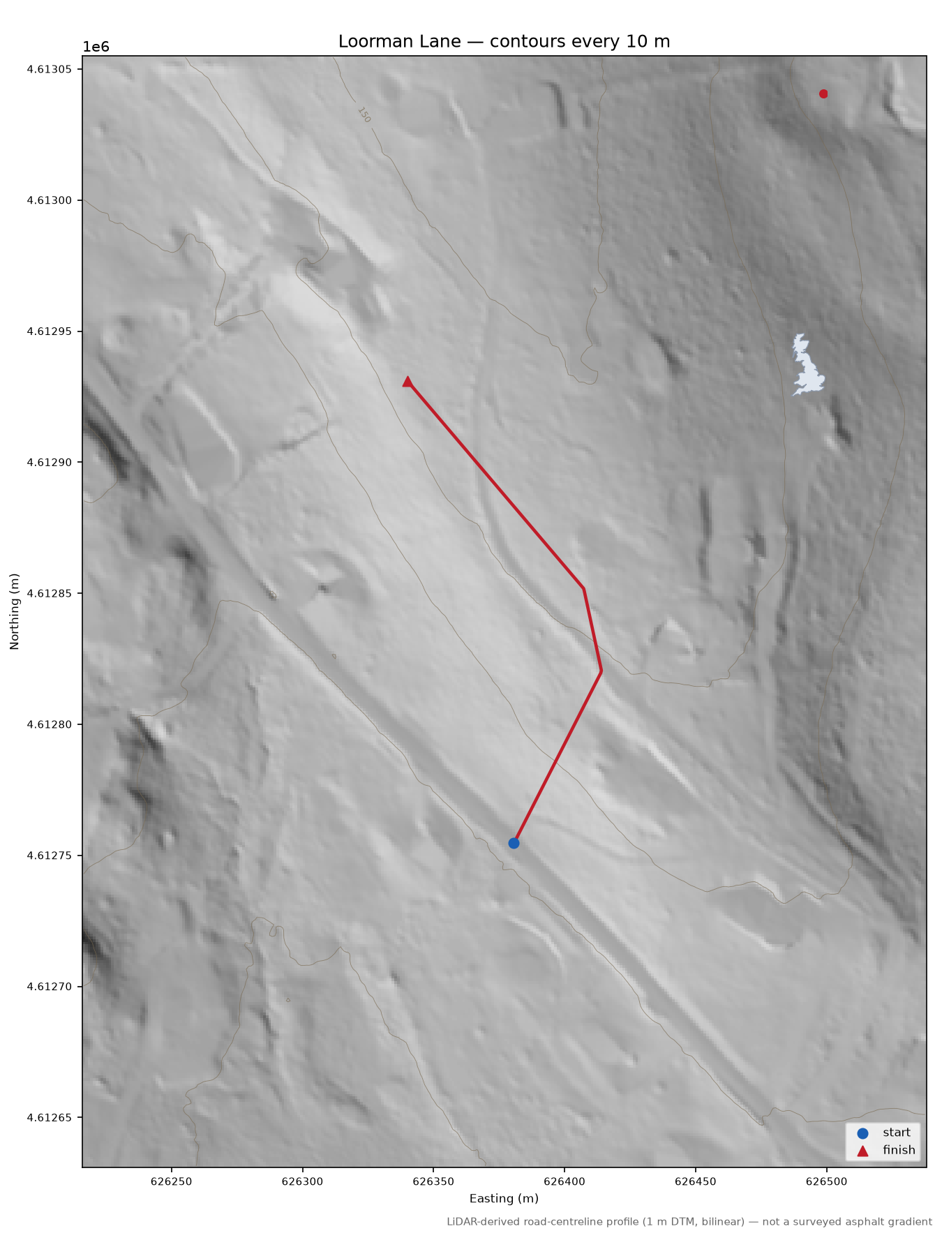 Loorman Lane LiDAR hillshade map with contours