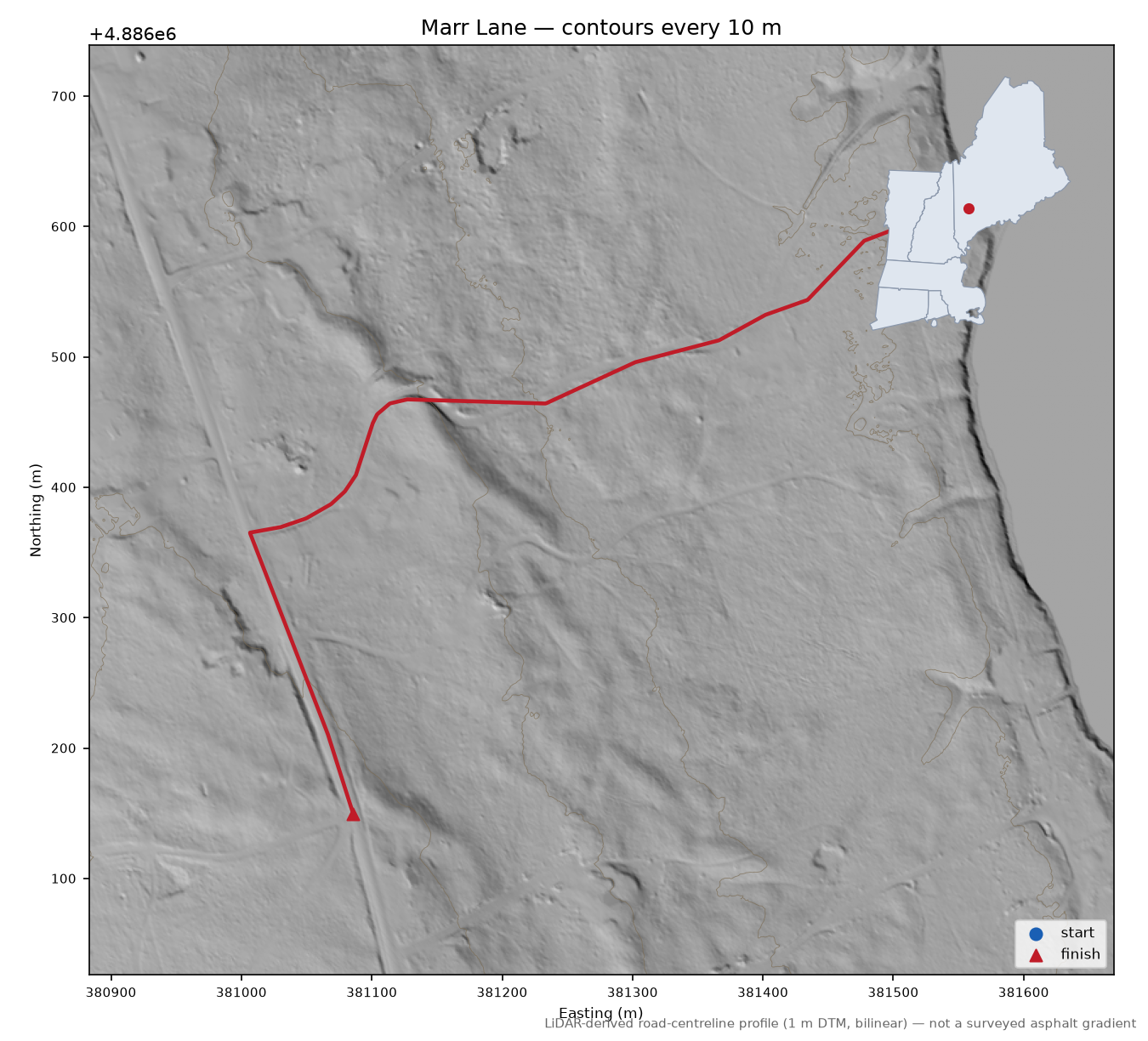 Marr Lane LiDAR hillshade map with contours