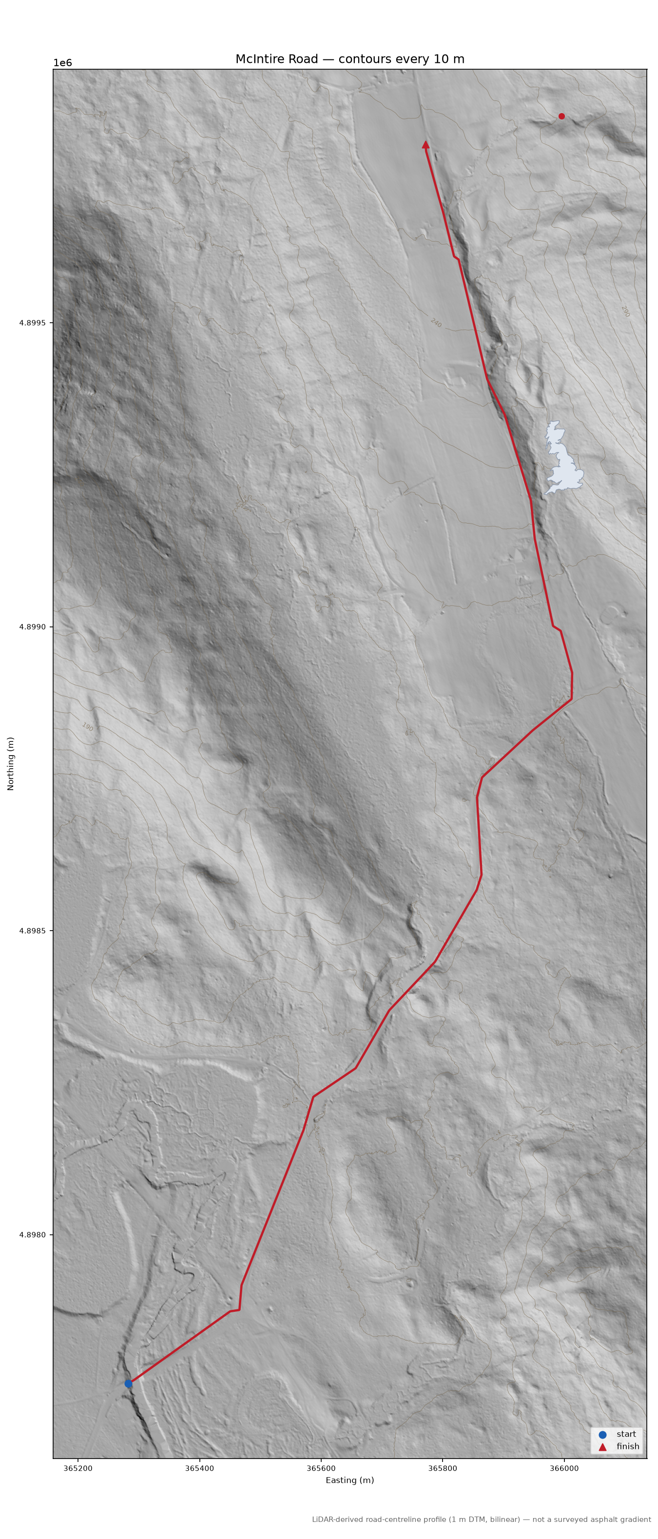 McIntire Road LiDAR hillshade map with contours
