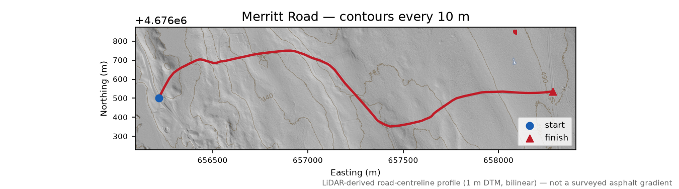 Merritt Road LiDAR hillshade map with contours