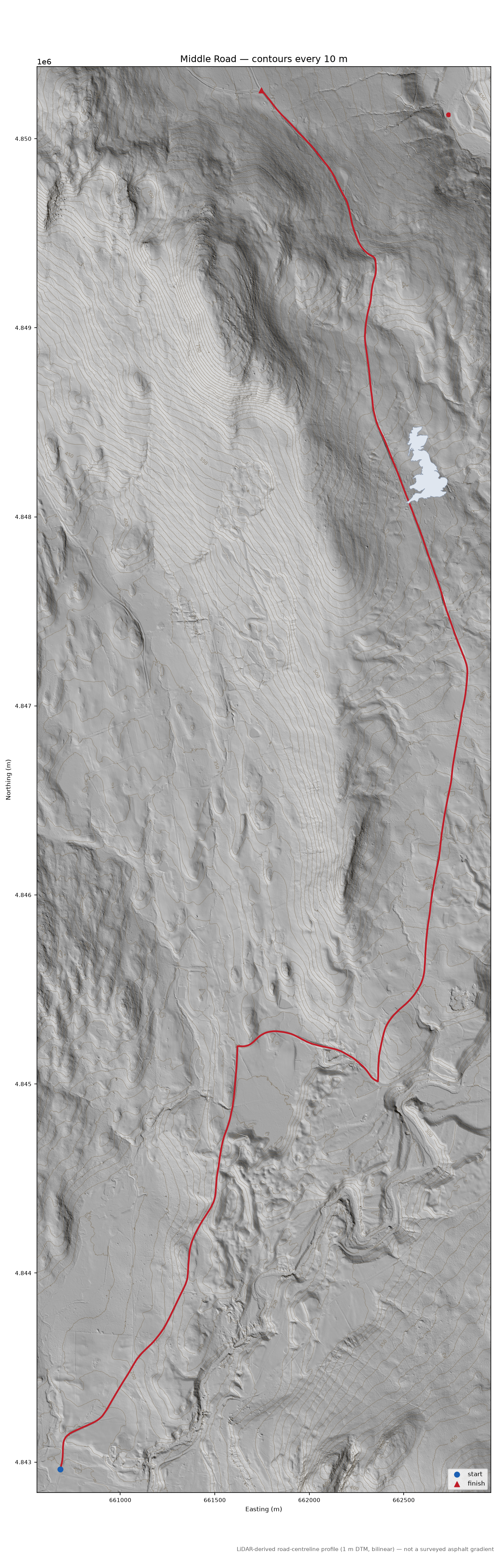 Middle Road LiDAR hillshade map with contours