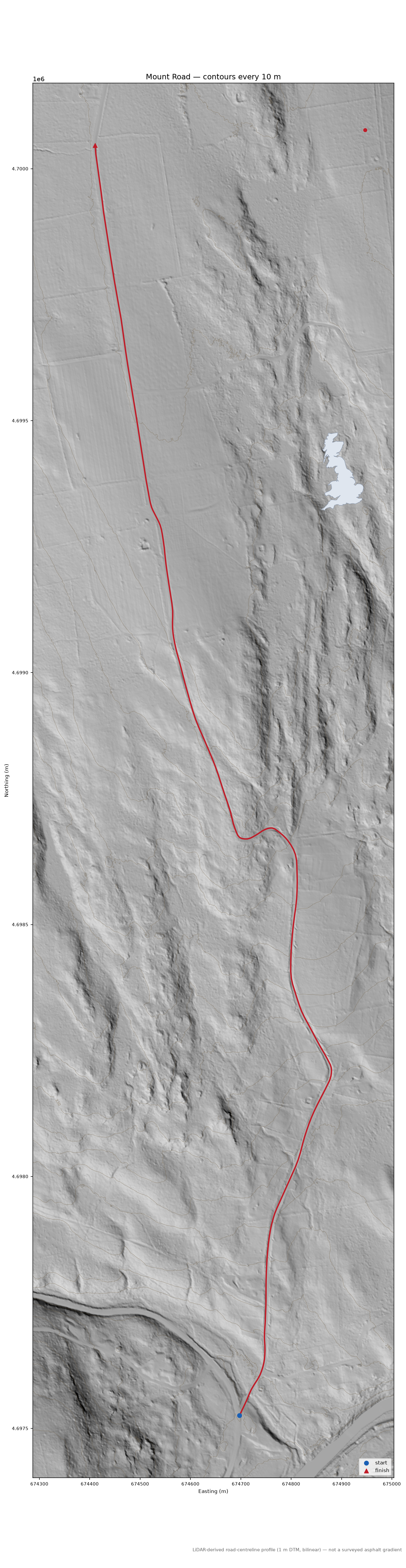Mount Road LiDAR hillshade map with contours