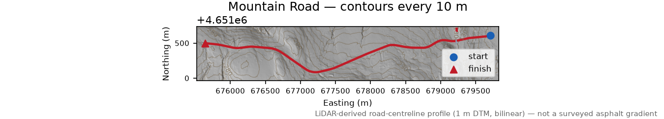 Mountain Road LiDAR hillshade map with contours