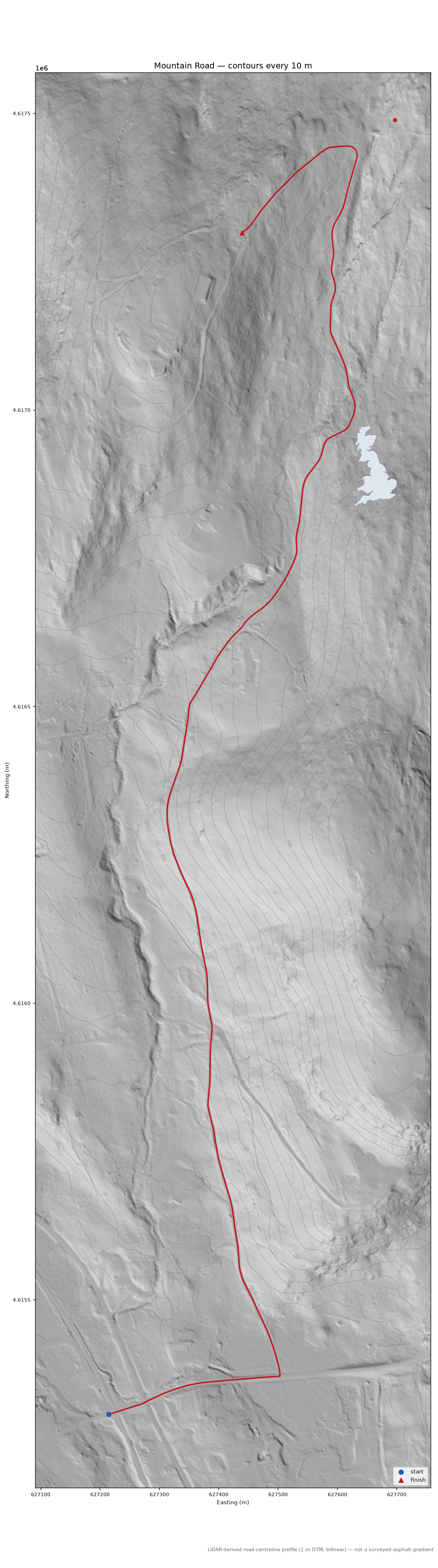 Mountain Road LiDAR hillshade map with contours