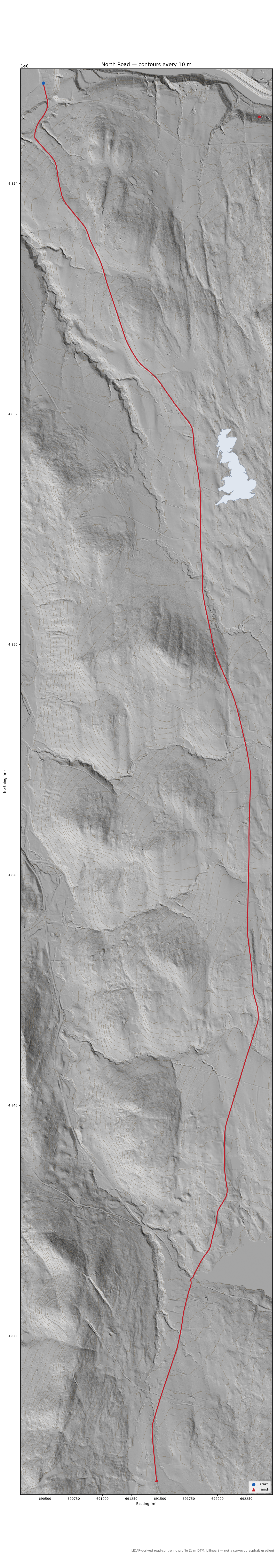 North Road LiDAR hillshade map with contours