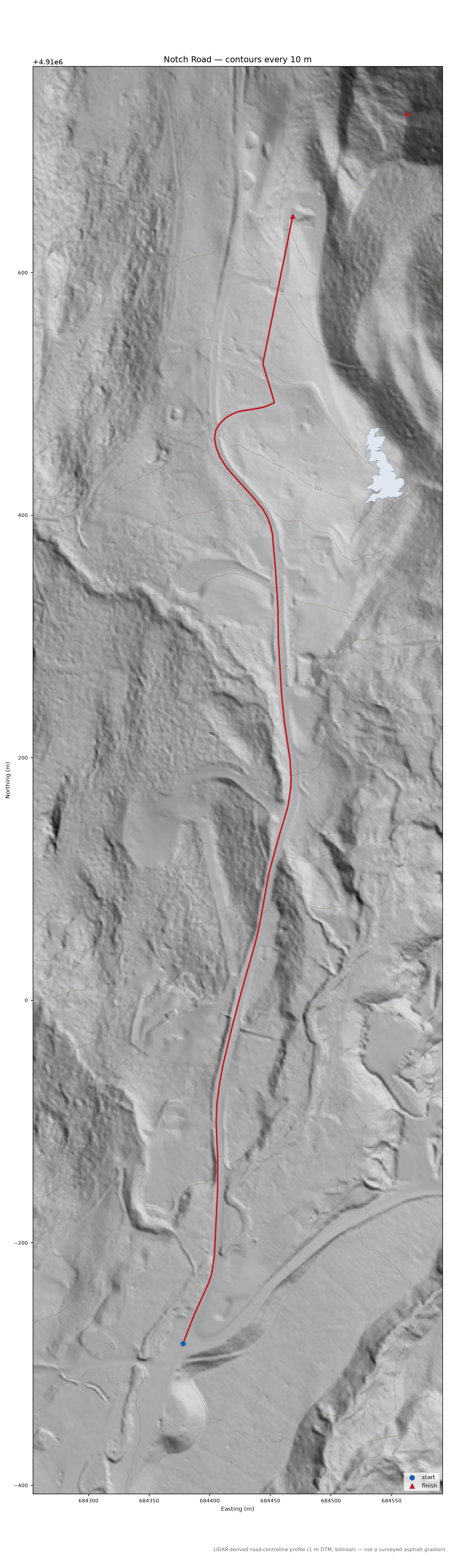 Notch Road LiDAR hillshade map with contours