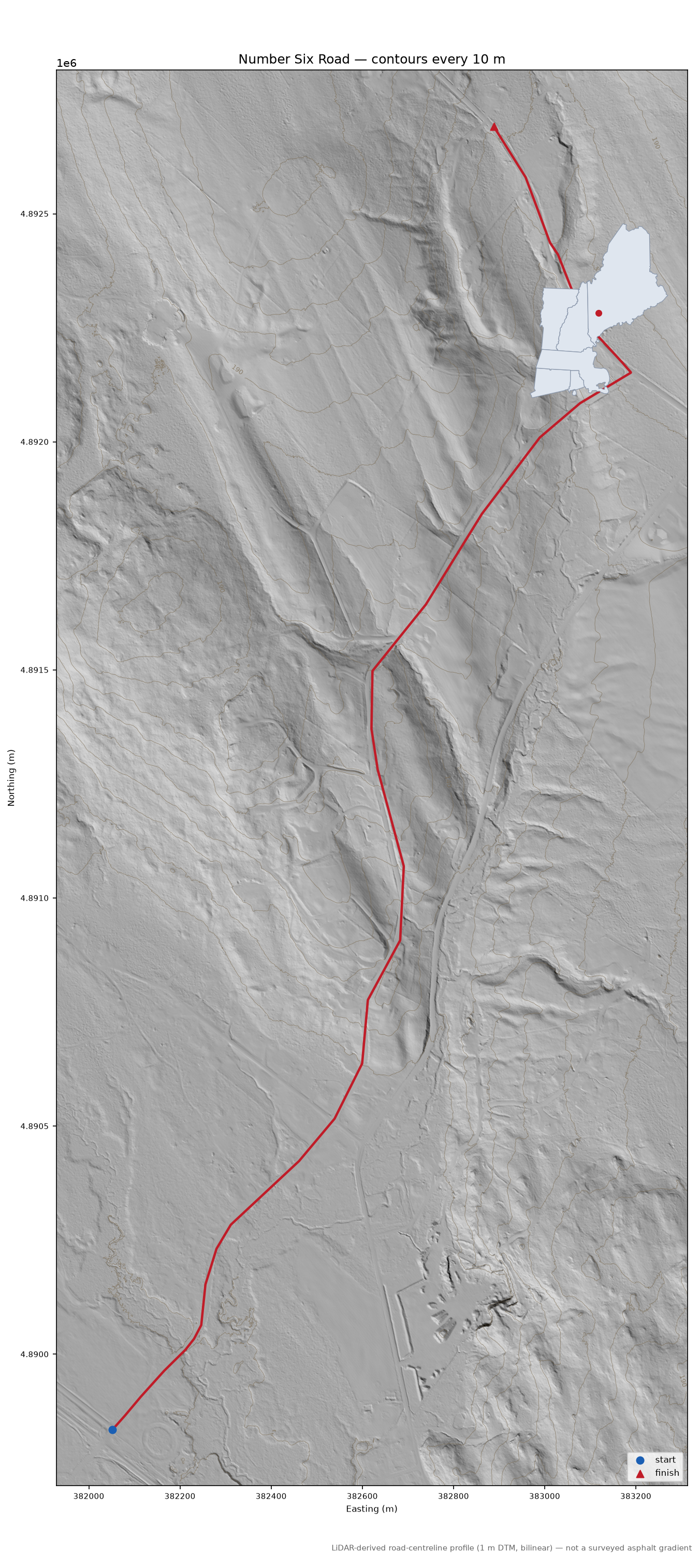 Number Six Road LiDAR hillshade map with contours